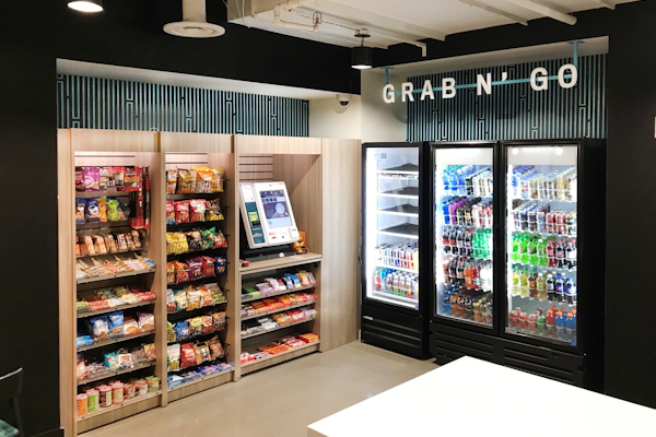 Grab and Go station with snacks and beverage cooler