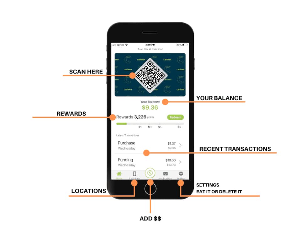 Connect and pay app showing layout